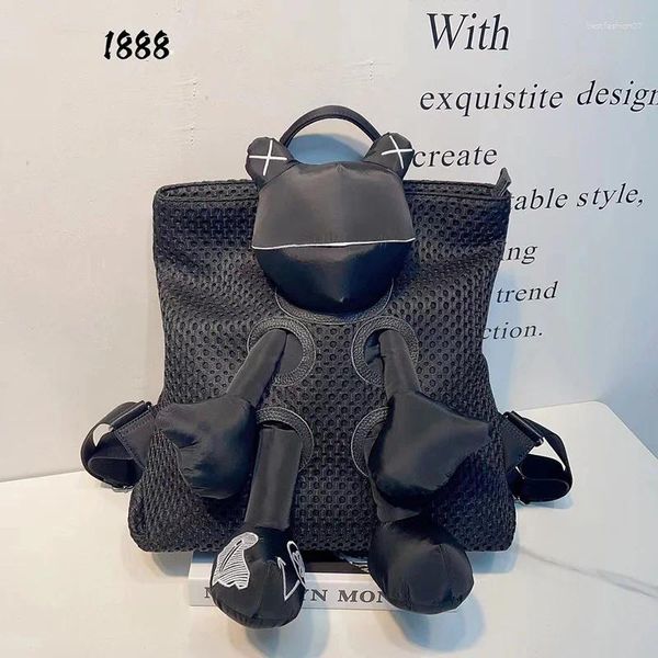 Bolsas escolares mochila feminina malha de malha boneca de sapo personalizado com couro de grande capacidade de grande capacidade viagens casuais fêmea feminina