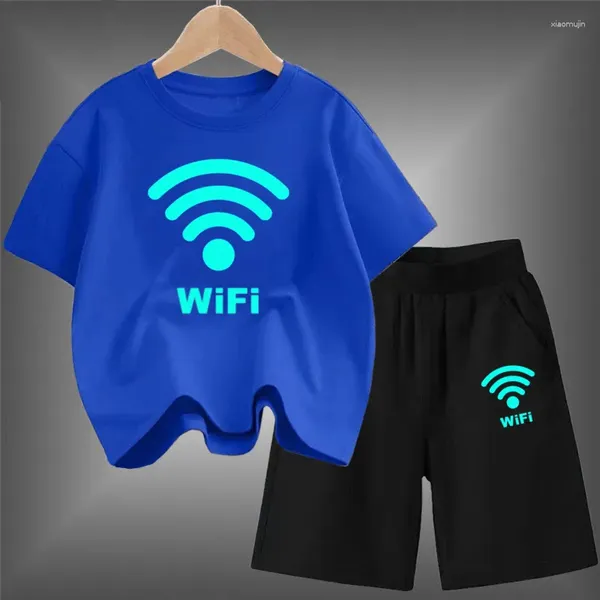 Одежда Suts Summer 2pcs Children Luminous Wifi футболки костюмы 3-14 лет для мальчиков повседневные топы с коротким рукавом хлопковая одежда