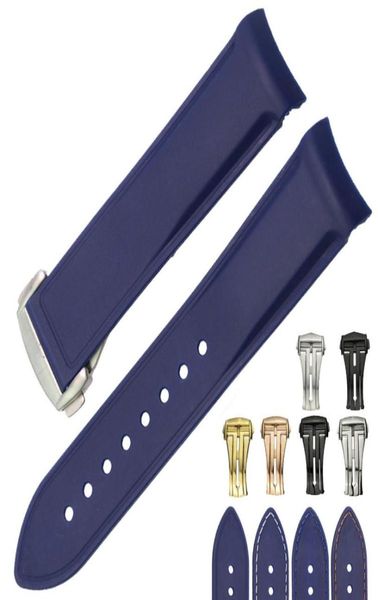 Fascia d'oro di gomma estremità curva 22 mm Nuova cinturino da subacqueo blu da uomo HQ con pulsante Classa nascosta Buckle2652668