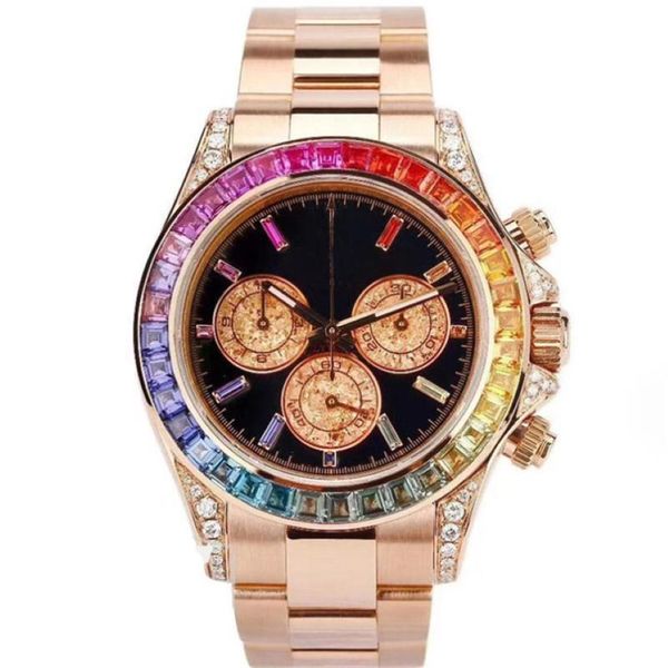 Avanços de pulso 2021 Sapphire Crystal Rose Gold Watch Luxury Automatic Mechanical 116599 Rainbow Diamond Bezel Mass Watches Fashion 315U