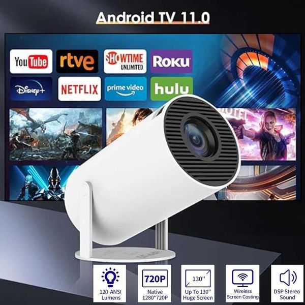 Proiettori HY300 Smart Projector Android 11.0 Mini portatile 5G WiFi Home Theater 720p Adatto per Samsung Apple Outdoor 1080p 4K Movie HDMI J240509