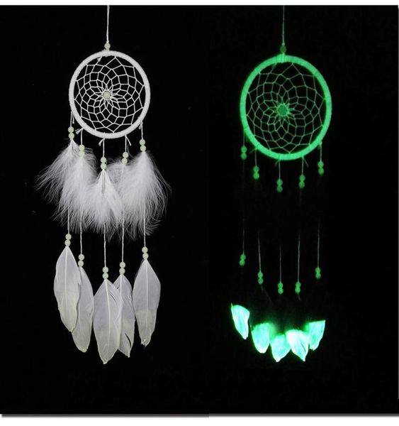 Índia Fluorescência Dreamcatcher com penas noctilucous wind sinos pendurados pendentes de sonho apanhador de moda casamento gi5642966