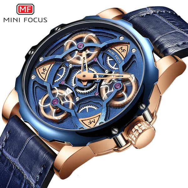 Mini Focus Brand Watch Mechanical Air Hollow Mens Fashion Belt Leisure 0249G