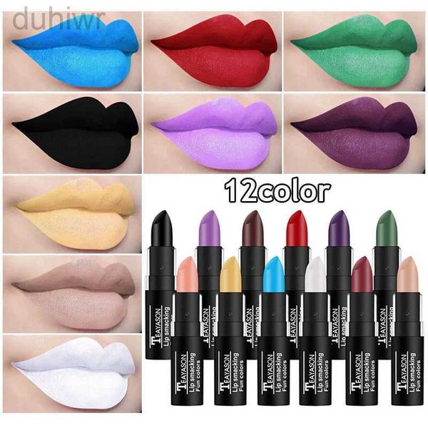 Lippenstifte schwarzer Vintage Dark Lipstick Matte wasserdicht blau Vampire Farbe Hollow Party Make -up Maquillaje Lippenstift YZL9 D240510