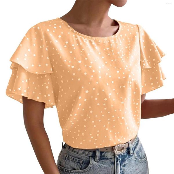 Camisas femininas da primavera e verão bolinhas de bolinhas vermelhas versátil-camiseta de roupas de roupas de roupas para mulheres roupas jovens de roupas jovens