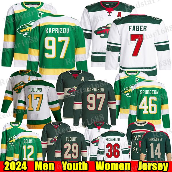 #97 Kirill Kaprizov Minnesota Jersey de hóquei #7 Brock Faber Mats Zuccarello Marc-Andre Fleury Jared Spurgeon Marcus Foligno Joel Eriksson Ek Matt Boldy Wild Jerseys