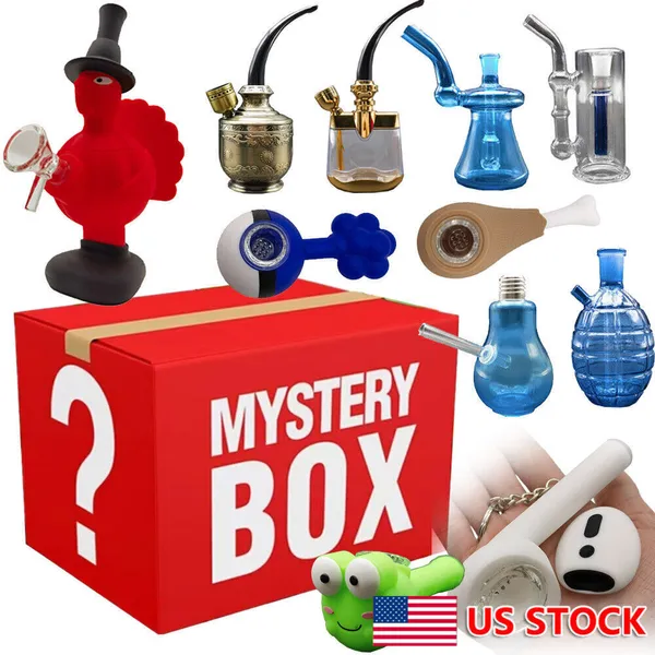 1pc caixa de mistério fumando água cachimbo bong silicone/vidro cachimbo de cachimbo de vidro navio aleatório