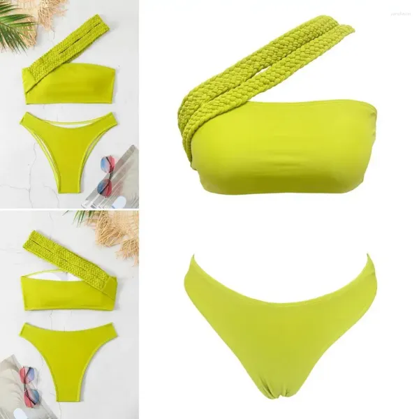 Menas de banho feminina Straed Strap Swimsuit de maiô de biquíni elegante de duas peças com uma cintura alta nade um ombro para mulheres