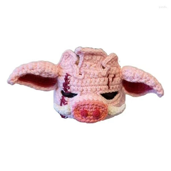 Boinas novidade 3d máscara de porco tricô balaclava halloween animal de cabeça de capacete adereços