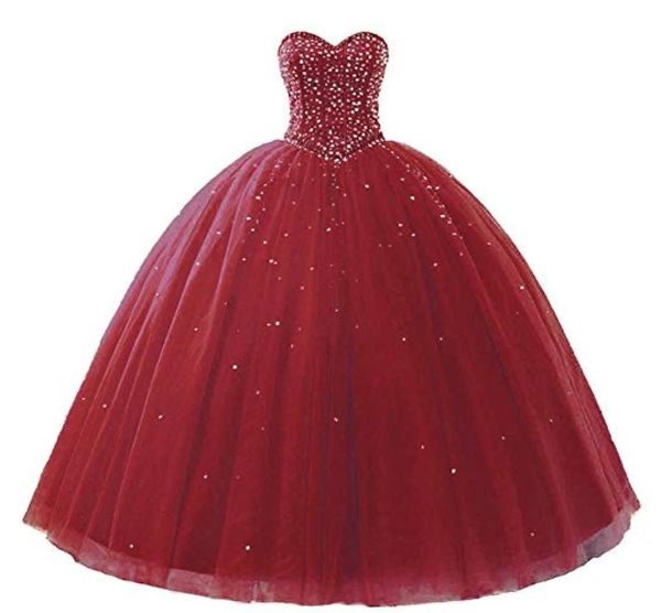 2020 Yüksek kaliteli şarap kırmızı balo elbisesi quinceanera elbiseler boncuklu kristal resmi parti elbisesi vestidos de 15 anos qc12761735650