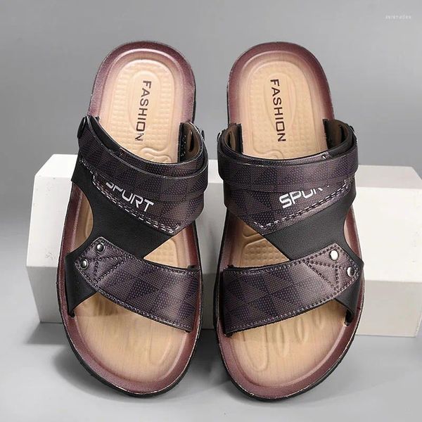 Sandalen Herren Beach offener Zehen ohne Rutschmenschen Pantoffeln Klassiker Zwei verwenden männliche dick-solide Sommer-Outdoor-Schuhe