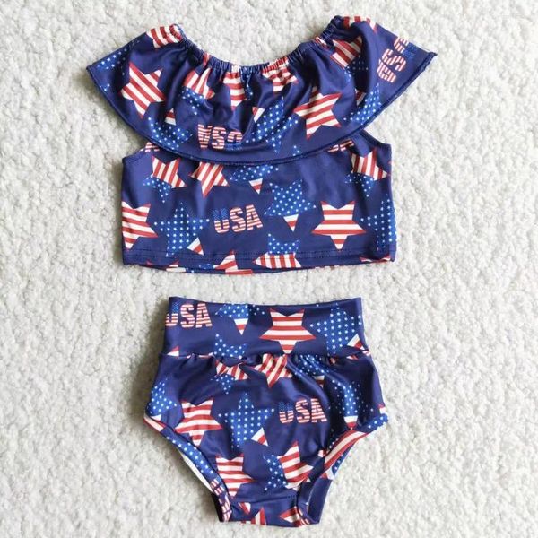 Kleidung Sets Mode 4. Juli Baby Girls USA Striped Stars Tanga Set Bummies Großhandel Boutique Kinder Kleidung RTS