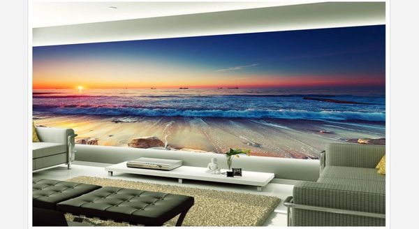 Cusotm jede Größe schöne Sonnenuntergang Wellenstein 3D Hintergrund Wandmalerei 3D Tapete 3D Wallpapiere für TV -Hintergrund 6961733