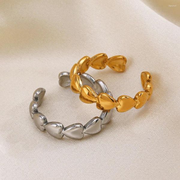 Anéis de casamento aço inoxidável amor Anel de coração aberto para mulheres meninas meninas minimalistas Ajustável Jóias de jóias de moda dourada Presente de festa