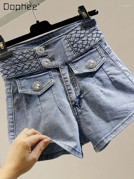 Frauen Jeans Retro Diamonds große Knöpfe dekorative gewebte Stretch Denim Shorts Freundinnen Frauen koreanische Art hohe taillierte kurze Frau