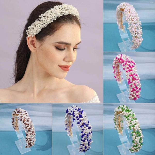 Cabeças 10 cores Luxo Full Pérolas Fulls Crystal Bands para Bride Women Tiaras Hair Vines Bandas Acessórios de casamento feitos à mão