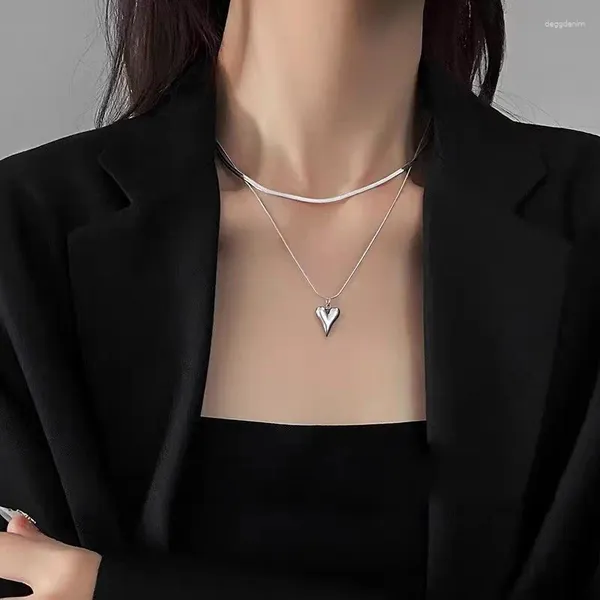 Подвесные ожерелья KPOP Двойное ожерелье сердца для женщин Y2K Love Neck Chain Modern Женская ювелирные украшения