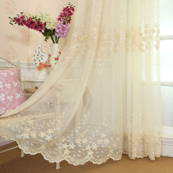 88pd European countryside Bordado Flower White Galze Curtains, janelas de sacada, telas de janelas de estilo coreano, varandas