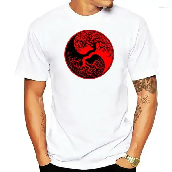 Polos da uomo Schermo personalizzato Stampato rosso e nero Tree of Life Yin Yang Magliette maschile a maniche corte Eco cotone eco -cotone magliette vegetali fantastici