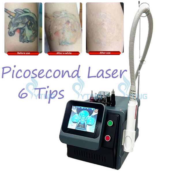 Q não invasivo Q comutação com troca de picossegundos a laser Tattoo Remoção de tatuagem Tatuagem Máquina de tratamento de sardas de pigmentação com 6 dicas