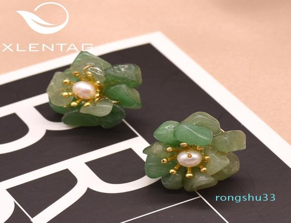 XLENTAG Brincos de jade naturais para mulheres acessórios cravo Earings Stud Real Pérolas Flor de Pedra Boho Prata 925 Jóias1842454