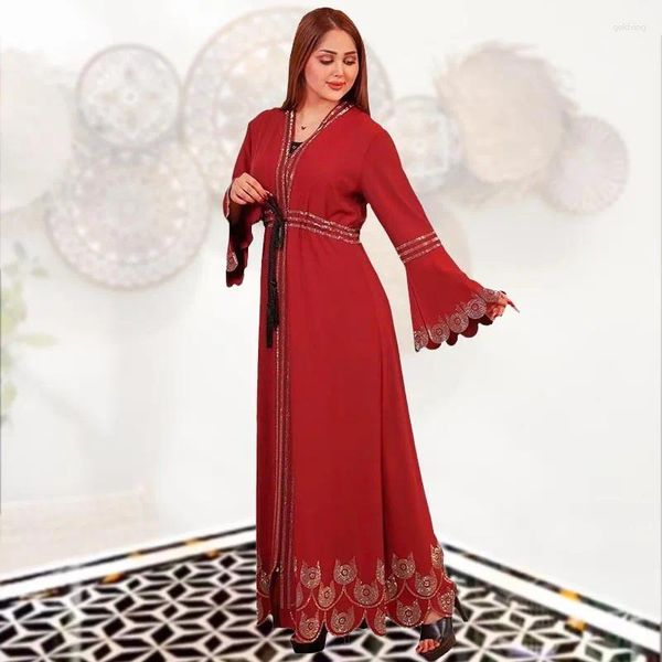 Ethnische Kleidung arabische afrikanische rote Partykleider für Frauen marokkanischer Dubai Abaya Langarm Luxus -Pailletten Diamond Ramadan Muslim Femme Robe