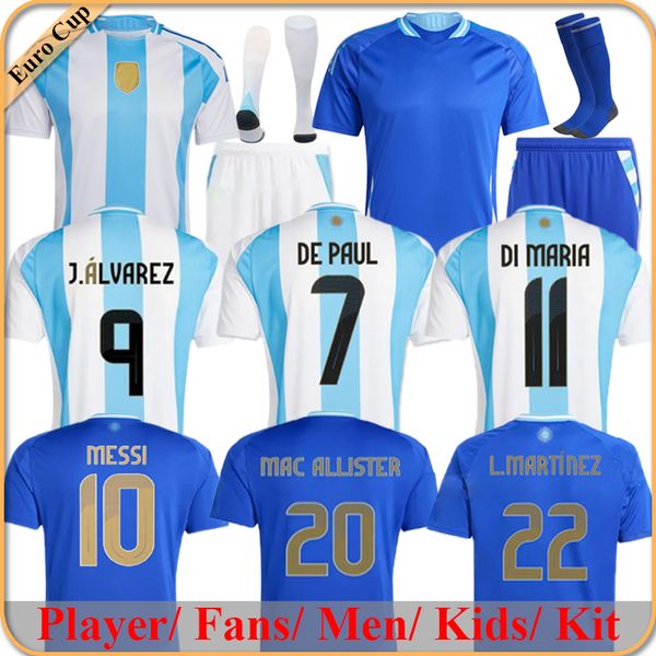 2024 Jerseys de futebol argentina Maradona Otamendi de Paul Argentina Seleção Nacional Copa Dybala Martinez Kun Aguro Messis Camisas de futebol 24 25 homens di Di Maria Kits Kits Kits