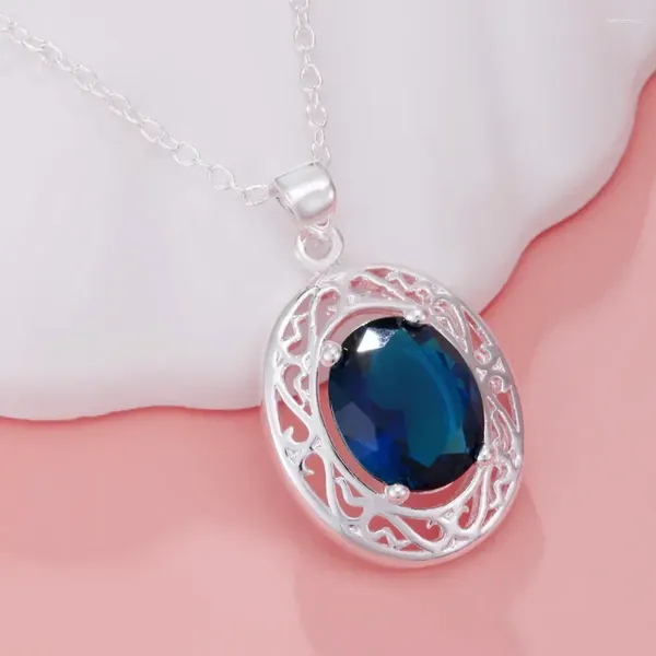 Colares pendentes prateados banhados de prata bonita cristal azul oval para mulheres festas de moda de festas noivado de jóias de jóias para férias de férias