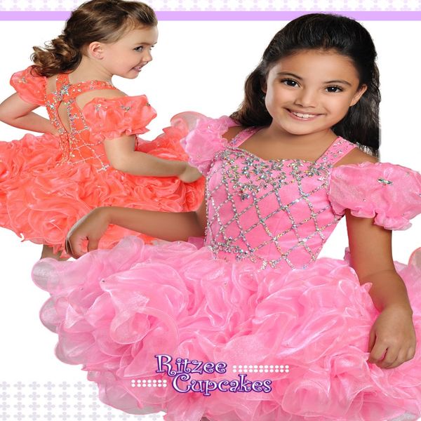 Ruffled Festzugskleider für Little Baby 2019 von Ritzee Cupcake B846 Schöne rosa Mädchen Festzugskleid mit Perlenhals und Schlüsselloch Bac 2581