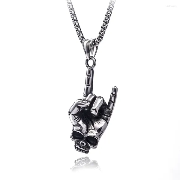 Correntes Titanium Gesto Hand Gesto Colar vintage Skull dedo pendente de personalidade de aço inoxidável