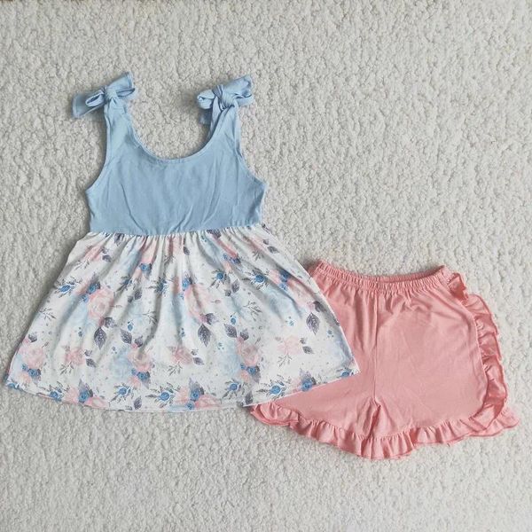Одежда наборы летняя мода детские девочки небо голубые кружевные шорты для цветочной юбки