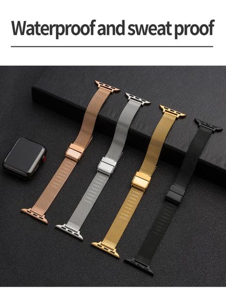 Per Apple Watch SE123456 Universal Slim Milan Woven Mesh Ladies Strap Silver Black Gold Rose 3840 4244MM3160676