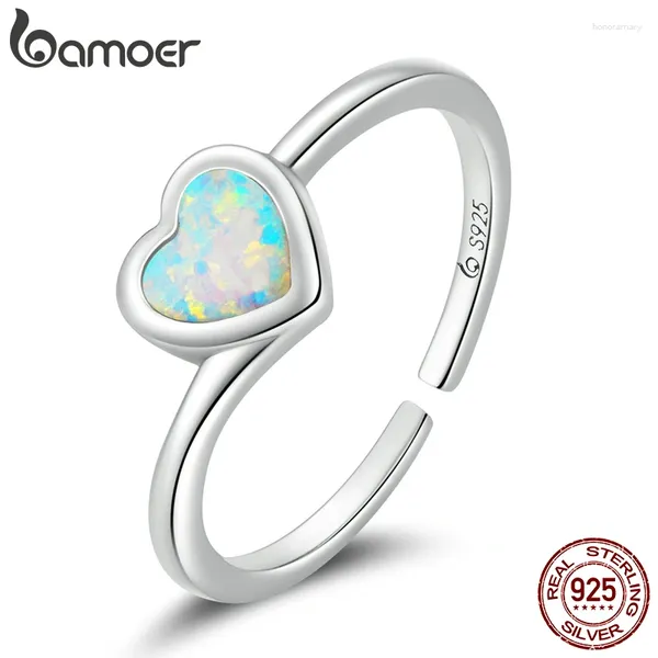 Anelli a grappolo BAMOER AUTUNE 925 anello opale a forma di cuore in argento sterling per donne amore regolabile gioiello sottile regalo di San Valentino