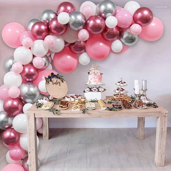 Parti Dekorasyonu Gül Pembe Gümüş Balon Çelenk Kemeri Kiti Sevgililer Günü Doğum Günü Dekor Çocukları Düğün Bebek Duş