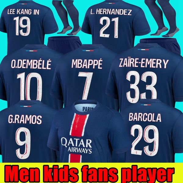 Maillots Away Четвертый Mbappe Soccer Jerseys Dembele Black Sanches Hakimi 23 24 Enfant