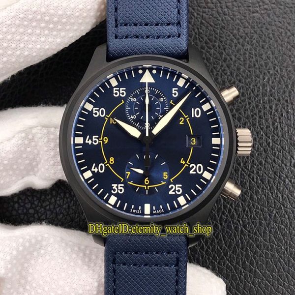 Top -Version YL Pilots Classic -Serie Keramic Case 389008 Blaues Zifferblatt ETA 7750 Chronograph Automatische Herren Watch Nylon Sport Stoppwatch WATC 221z