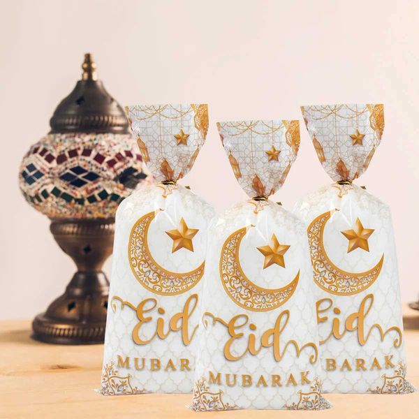3pcs Geschenkverpackung Eid Mubarak Geschenktüten Plastik-Süßigkeiten-Keksbeutel Ramadan Kareem Dekoration 2024 Islamische muslimische Party Lieferungen Eid al-Fitr Geschenke