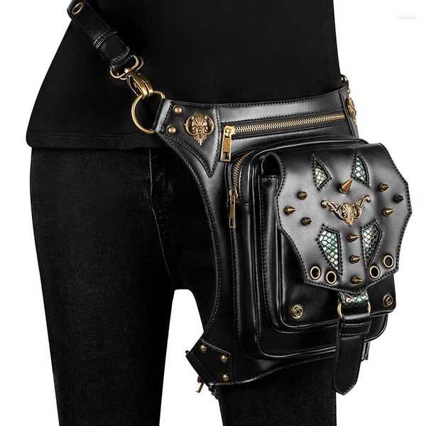 Sacchetti in vita sacca a tracolla donna uomo in pelle nera steampunk gamba gamba escia per la custodia porta borsetta borsetta mini pacchetti