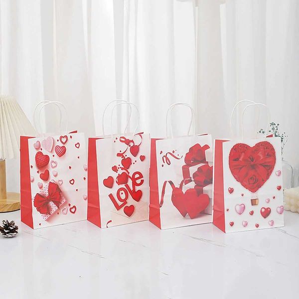 3 pezzi Wrap regalo 1pc San Valentino Amorevole cuore Stampato Kraft Borse Cartoon Borsetto per la fidanzata Pink Wedding Gift Packaging Decorazioni