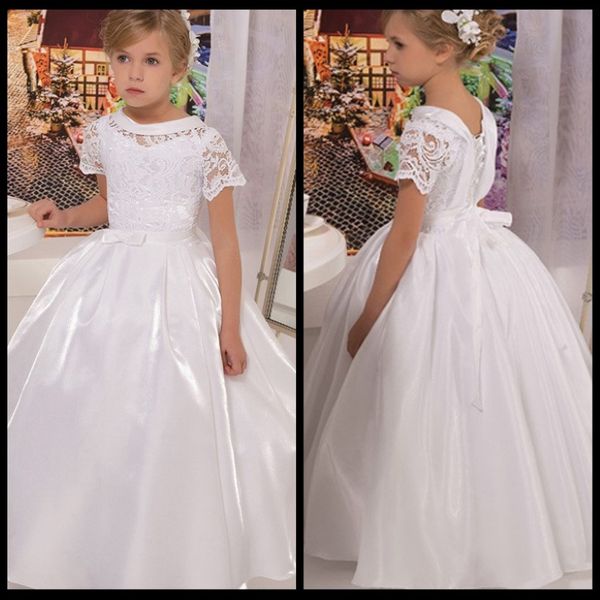 Винтажный совок с короткими рукавами первые платья причастия для девочек vestidos de comunion белые платья с длинными цветочниками для свадьбы 213 г