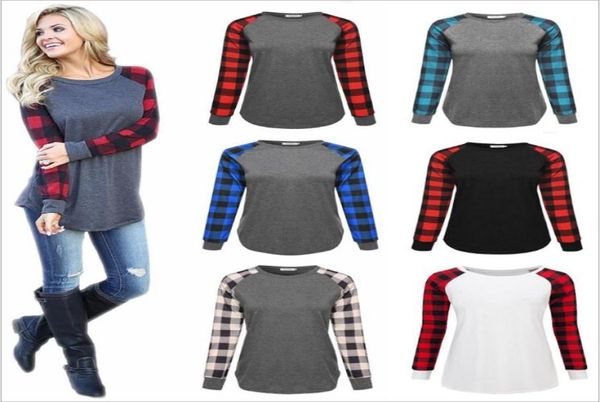 Buffalo Check Shirts Plaid Red Black Check Check Plus Tamanho Tops de Natal de Manga Longa Blusa Casual Letra Imprimir Retalhes de Retalhes 1533823