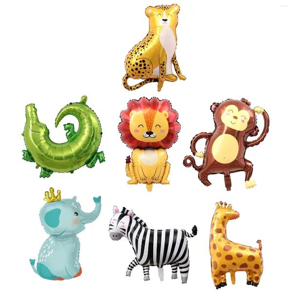 Parti Dekorasyonu 7 PCS Zebra Fil Doğum Günü Şişme Hayvanat Bahçesi Timsah Kidsfoil Balonon Zürafa Zürafa Zarfuk Jungle Hayvan Leopar Maymun