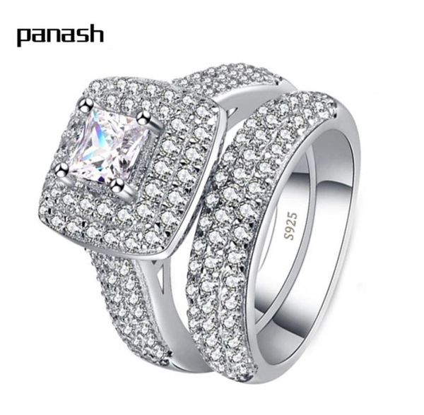 Pansh Genuine 925 Silver Ring Wedding Band set per ragazze da sposa e donne ladys amante coppia originale Coppia gioiello R1494847743