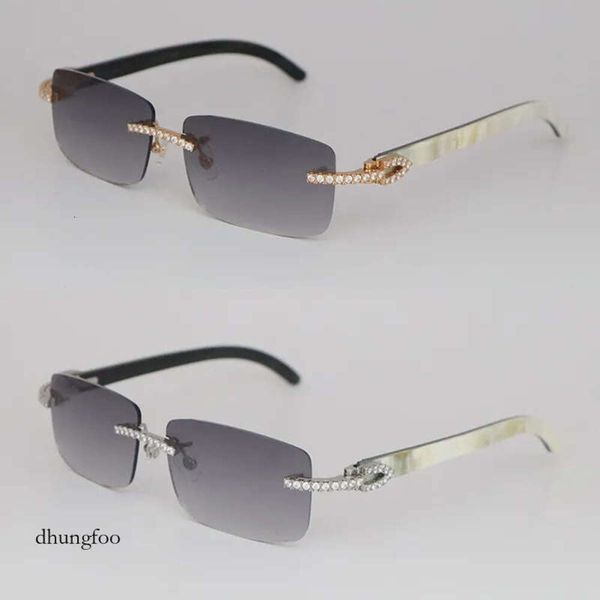 Óculos de sol sem aro Moissanite Womans 3524012 Big Stones 2,5 quilates Diamond Sun Glasses Original Branco dentro do búfalo preto Homens Homens Mulheres E246