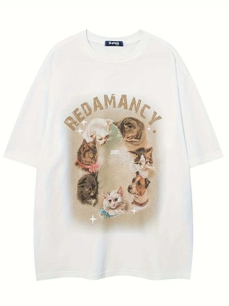 Magliette da donna gatti cani stampa grafica creativa t-shirt in cotone sciolto da donna estate maglietta casual tshirt strt sciolto top a collo tondo corto top ts y240506