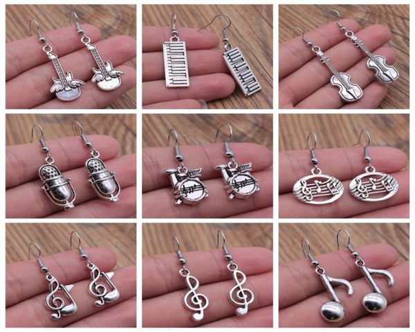 Charm Musical Schmuckohrringe Musical Note Mikrofon -Trommelgitarre Geige geformt Dangle Drop Ohrringe für Mädchen Frauen 5379993