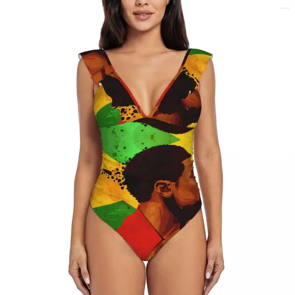 Swimwear femminile Sexy One Piece Swimsuit 2024 Donne Ruffled Jamaica Music Monokini Female Body Girl Beach BAWING SUD BAME