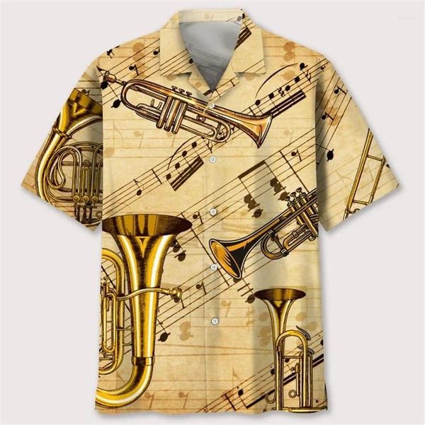 Herren lässige Shirts Designer Hawaii Kurzarm Y2K Tops Modes Streetwear 3D Print Gitarrenmusikmuster Vintage Frau