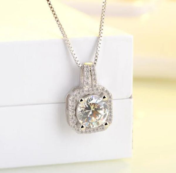 Colar de moda de mulher jóias simples 925 Corte redondo de prata esterlina 5A CUBIC CUBIC ZIRCONIA CZ TRIMEIRA CLAVICLECT Chain Lady Diamond Colar Pingente Gift