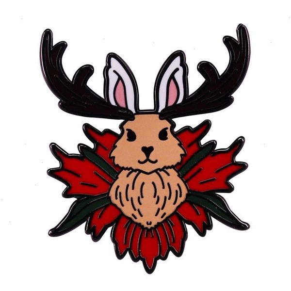 Lustiger Kaninchen mit Elchgeweih Broschhung Bunny Revers Pins Metallabzeichen Weihnachtsgeschenk für Kinder Accessoires